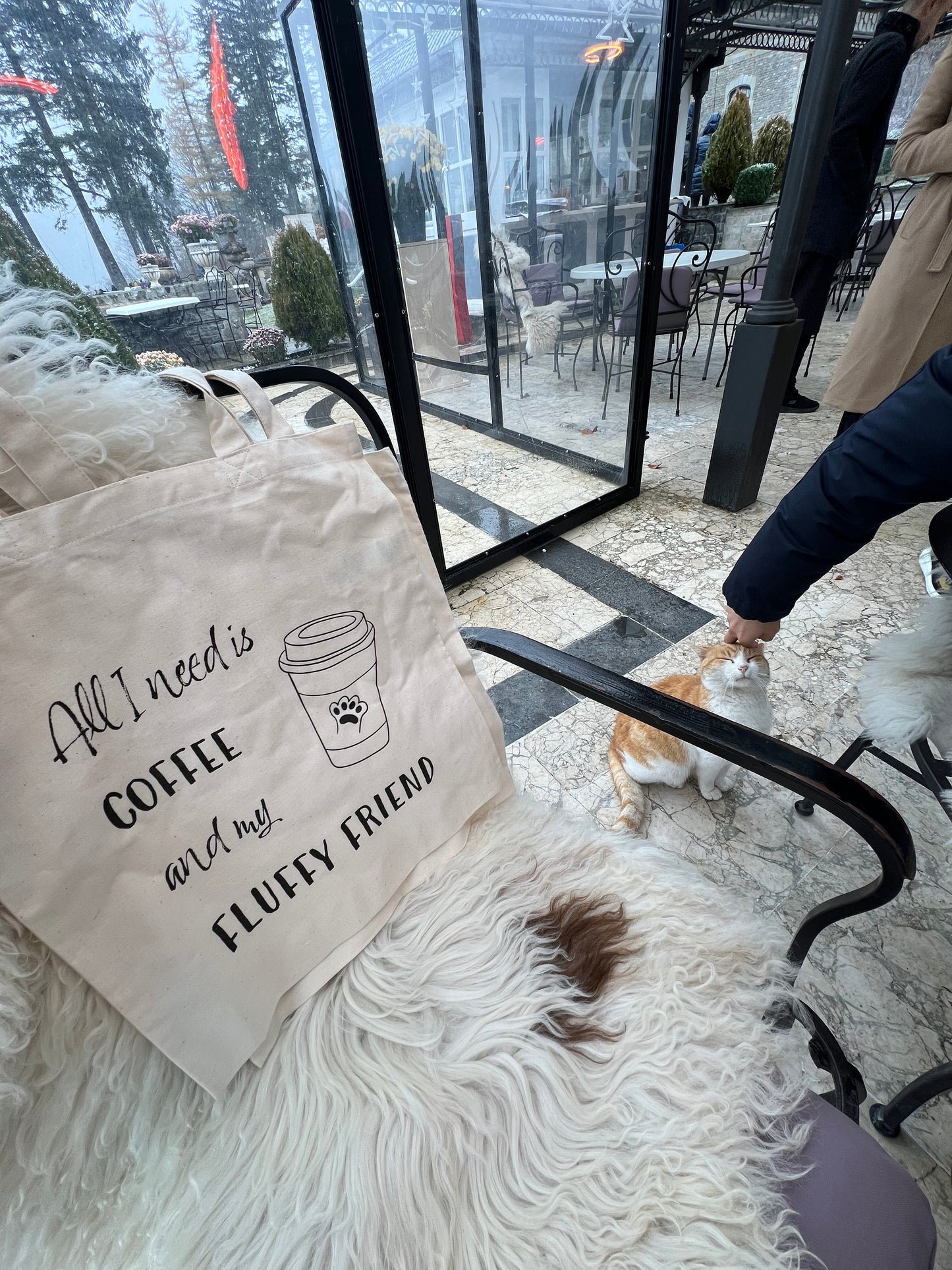 Sacoșă de Bumbac  Eco-Friendly cu Ilustrație Cafea și Animale